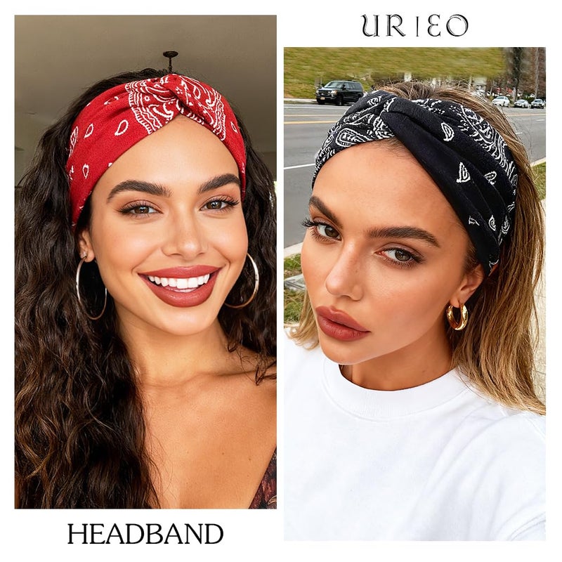Urieo Bandana Headband Paisley Knotted Hair Bands Stretchy Head Turban Sport Yoga for Women - Image 2